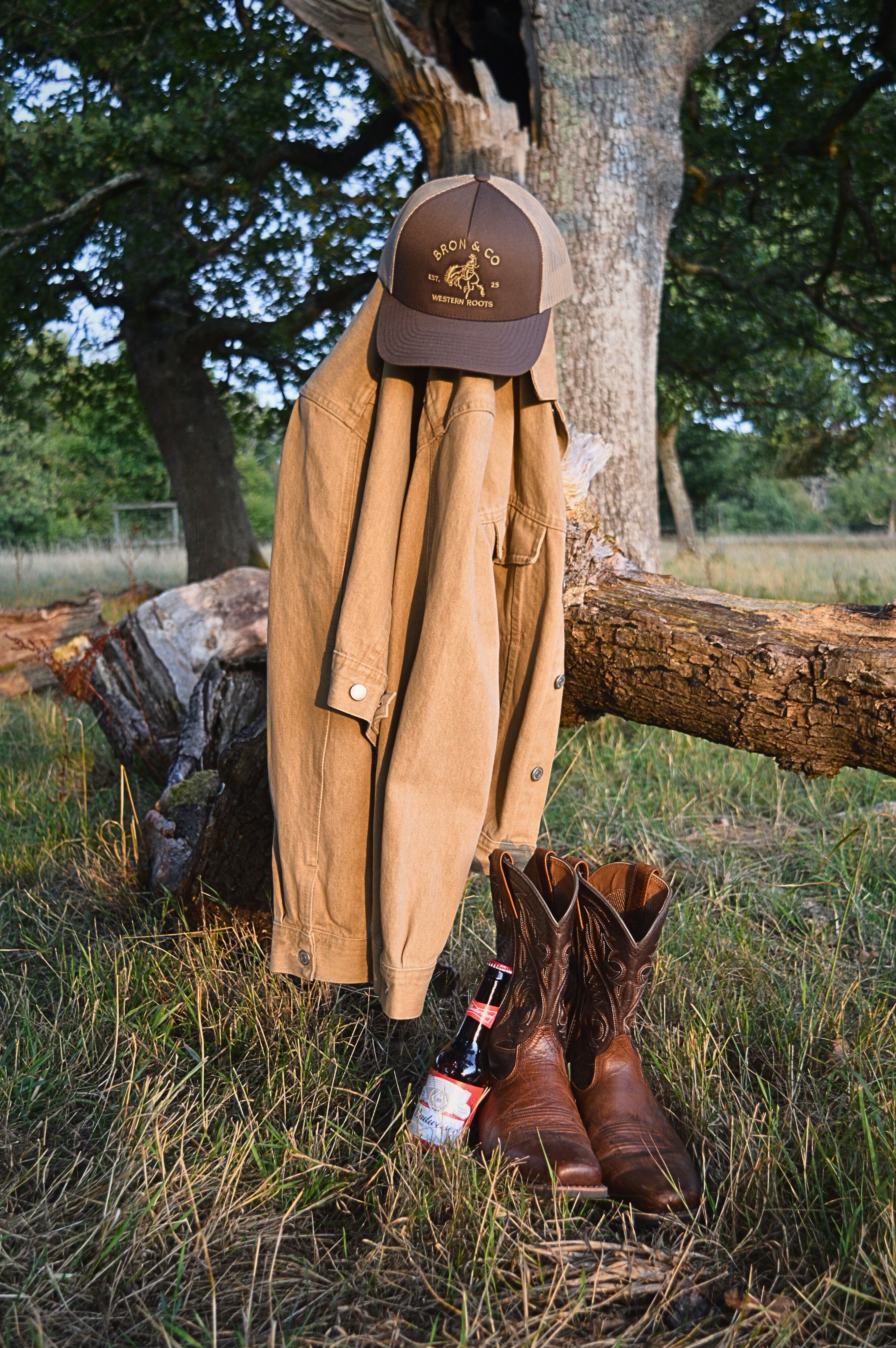 Saddle Brown and Khaki Classic Logo Trucker