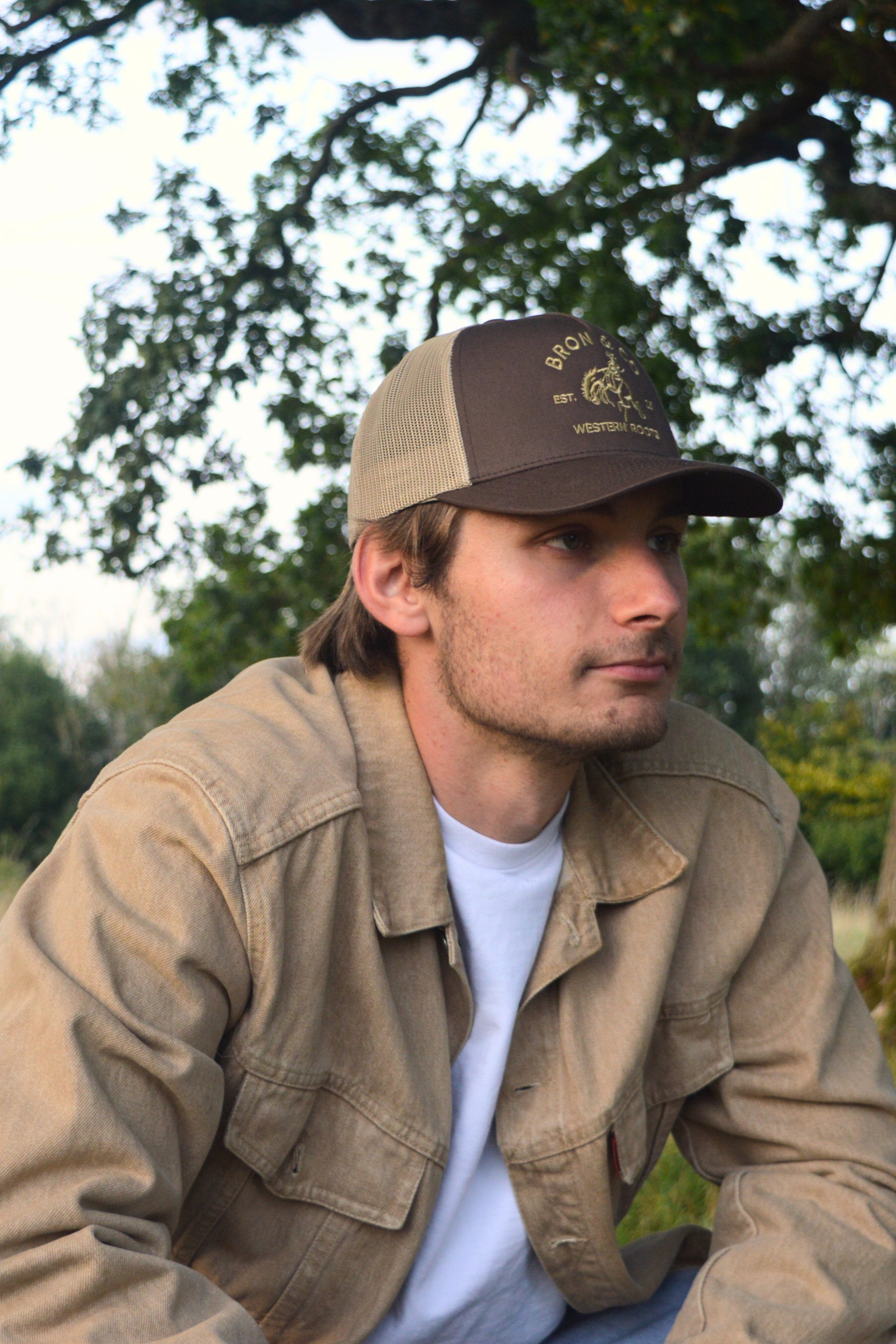 Saddle Brown and Khaki Classic Logo Trucker
