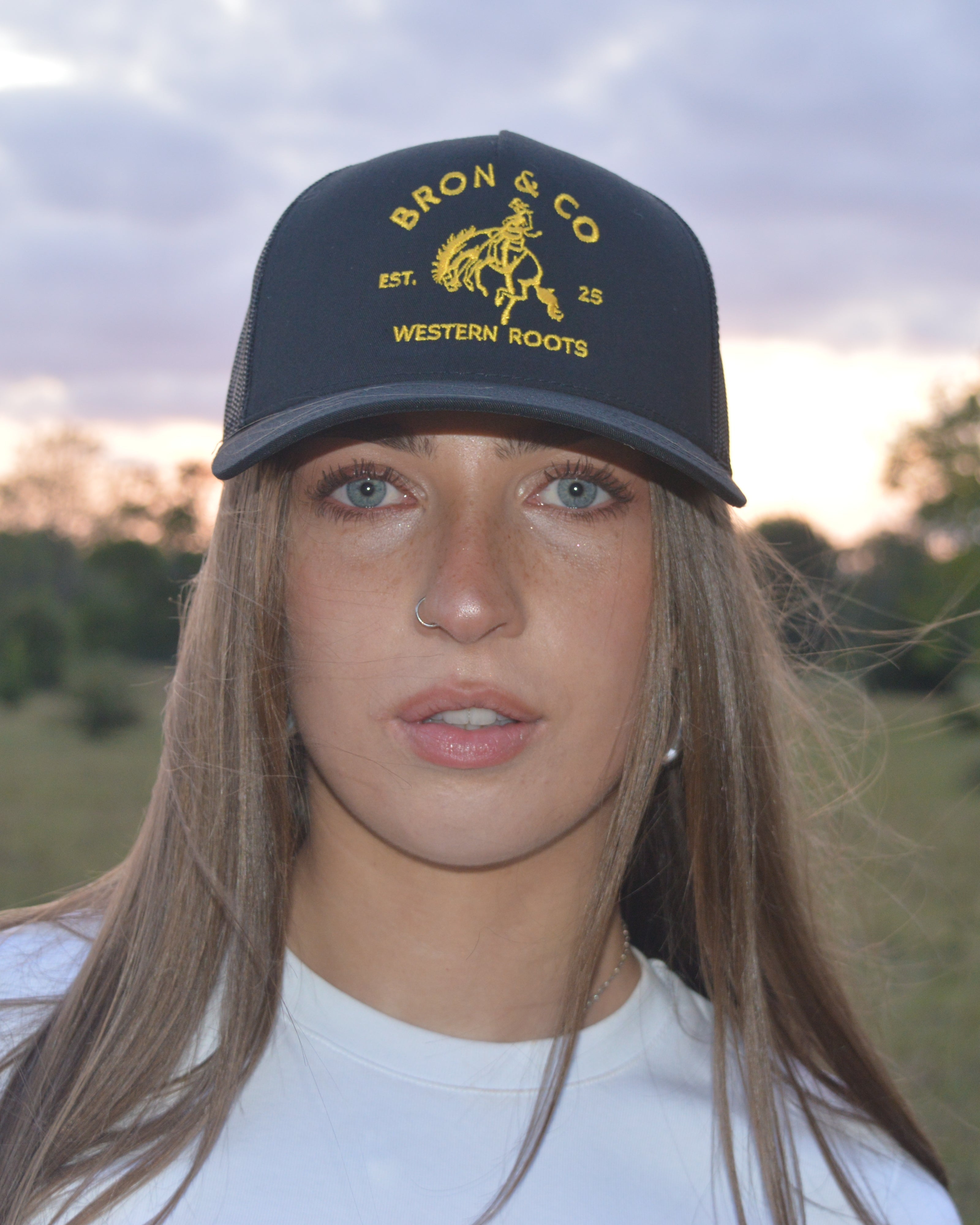 Black and Yellow Gold Classic Logo Trucker